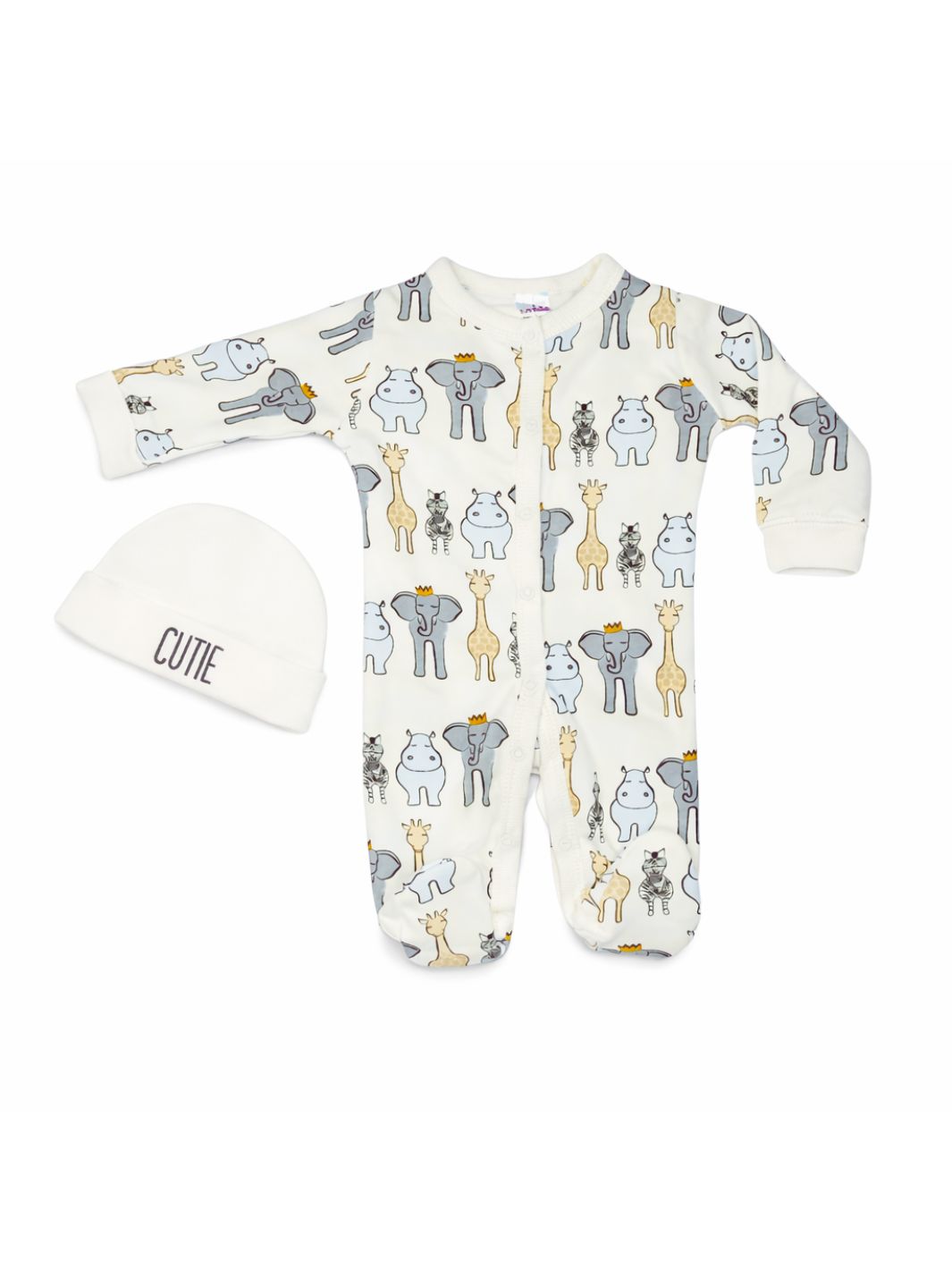 Preemie cotton clothing set Safari Print 2 piece flat lay view