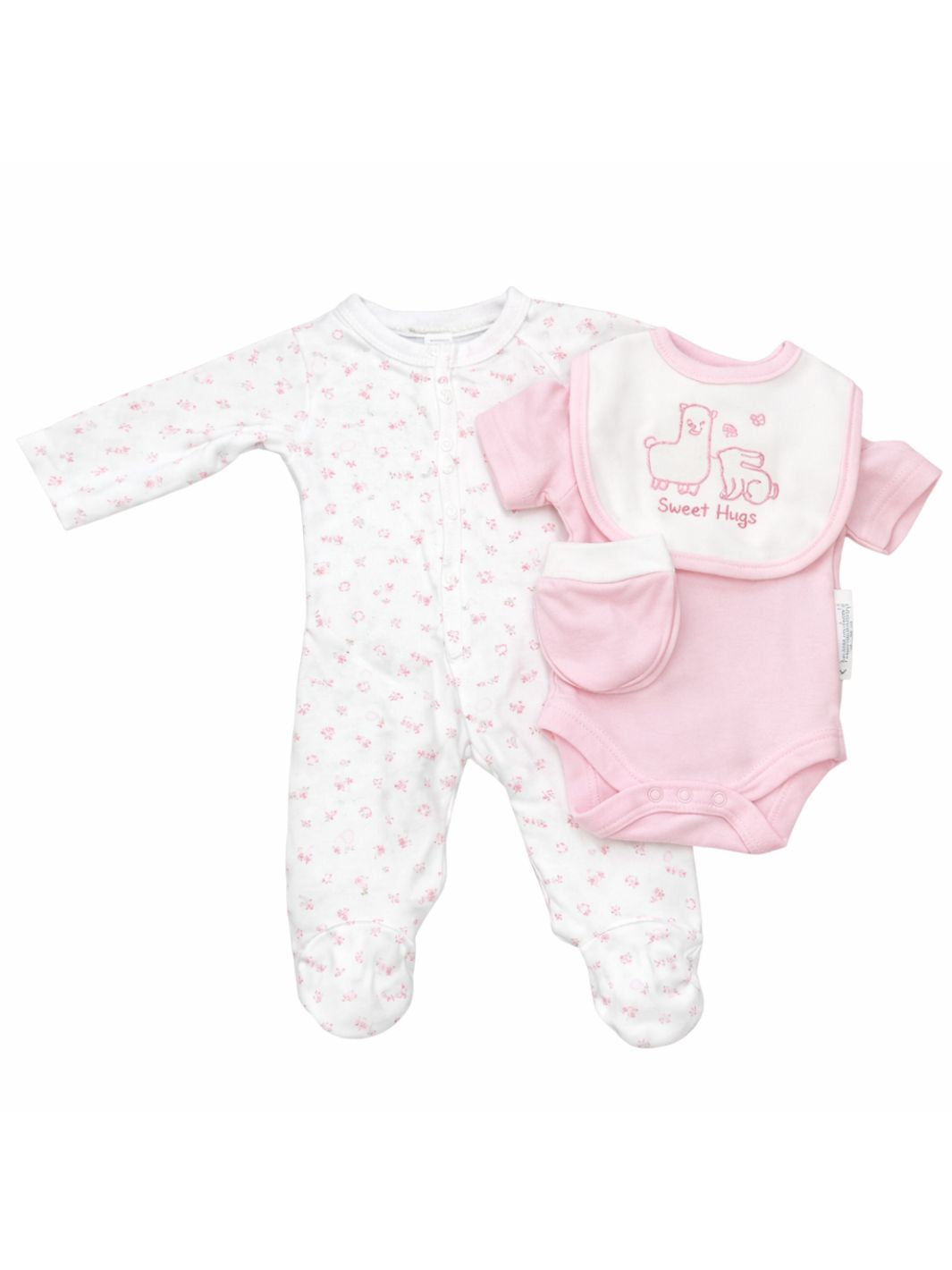 Preemie cotton clothing set Sweet Hugs 4 piece flat lay view