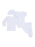 Preemie cotton clothing set White Essentials 4 piece flat lay view