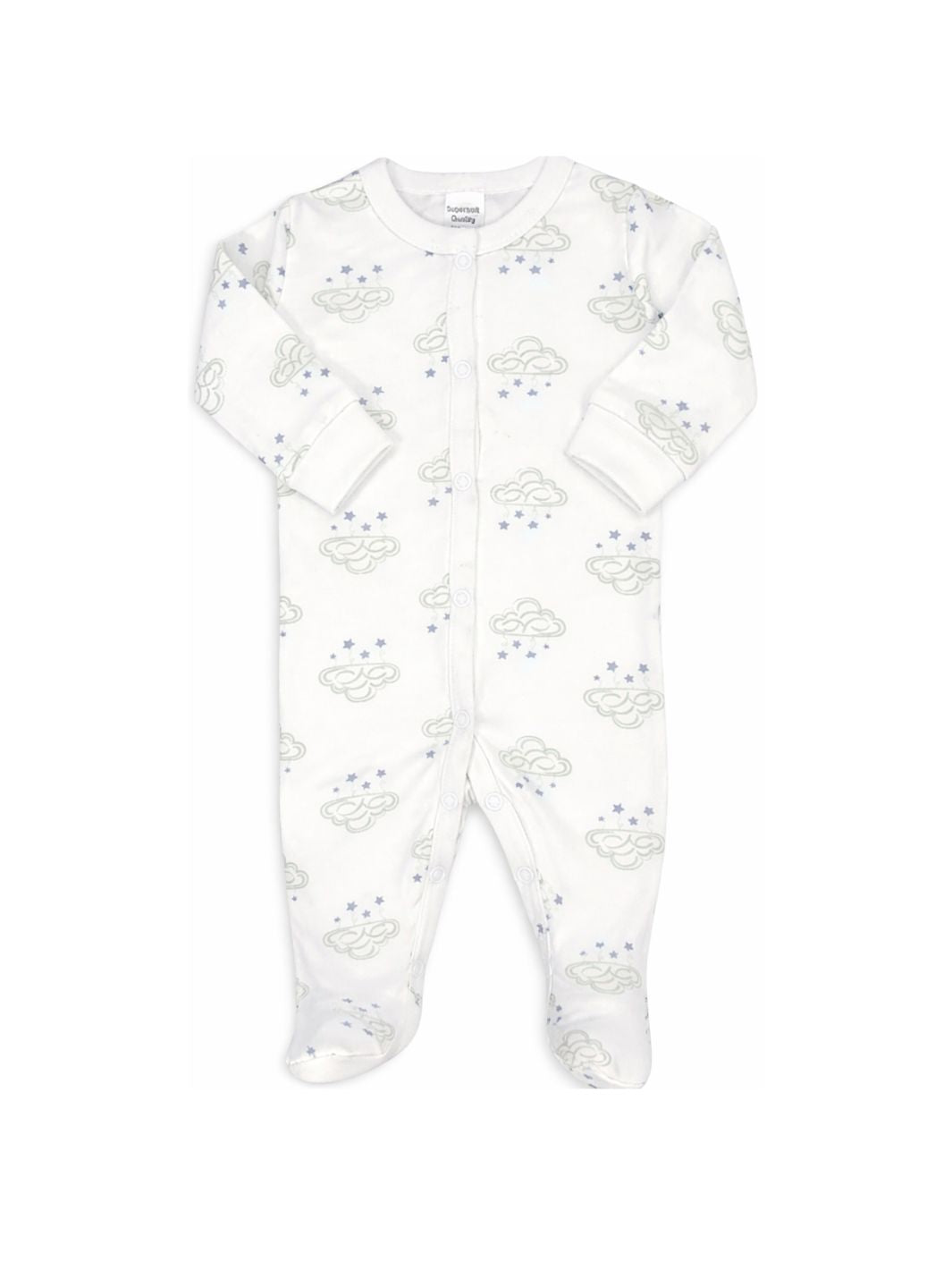 Preemie cotton sleepsuit Grey Cloud footed flat lay front view