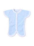 Preemie incubator clothing blue and white stripe bodysuit front view