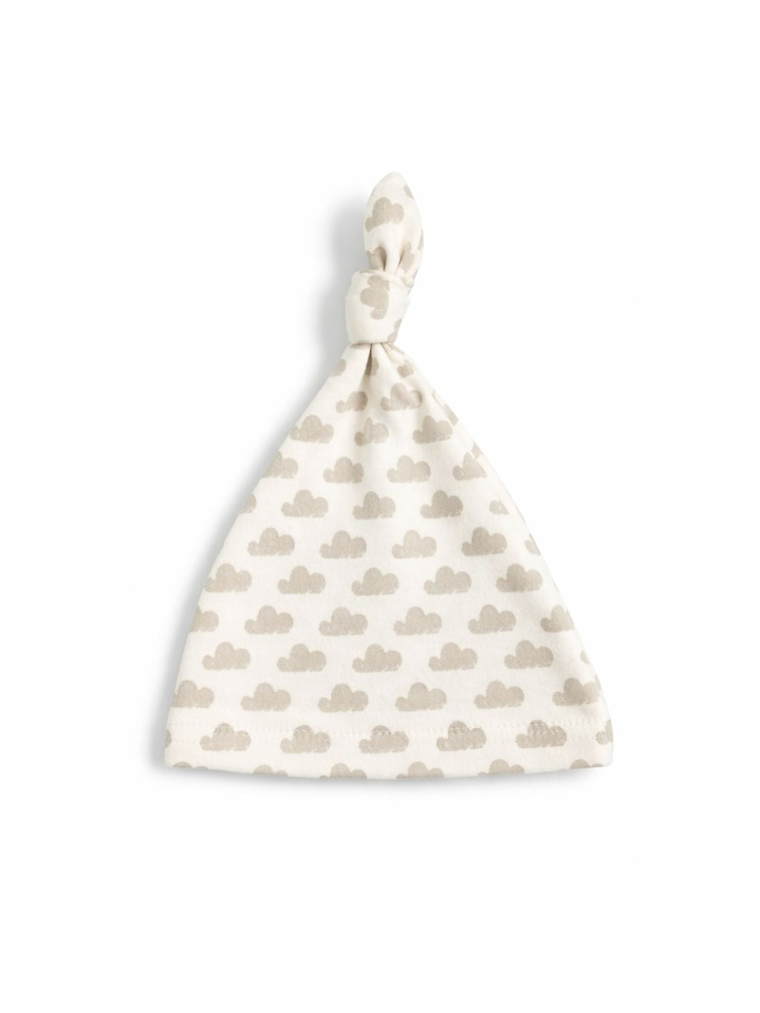 Preemie organic cotton hat Silver Clouds knotted flat lay view
