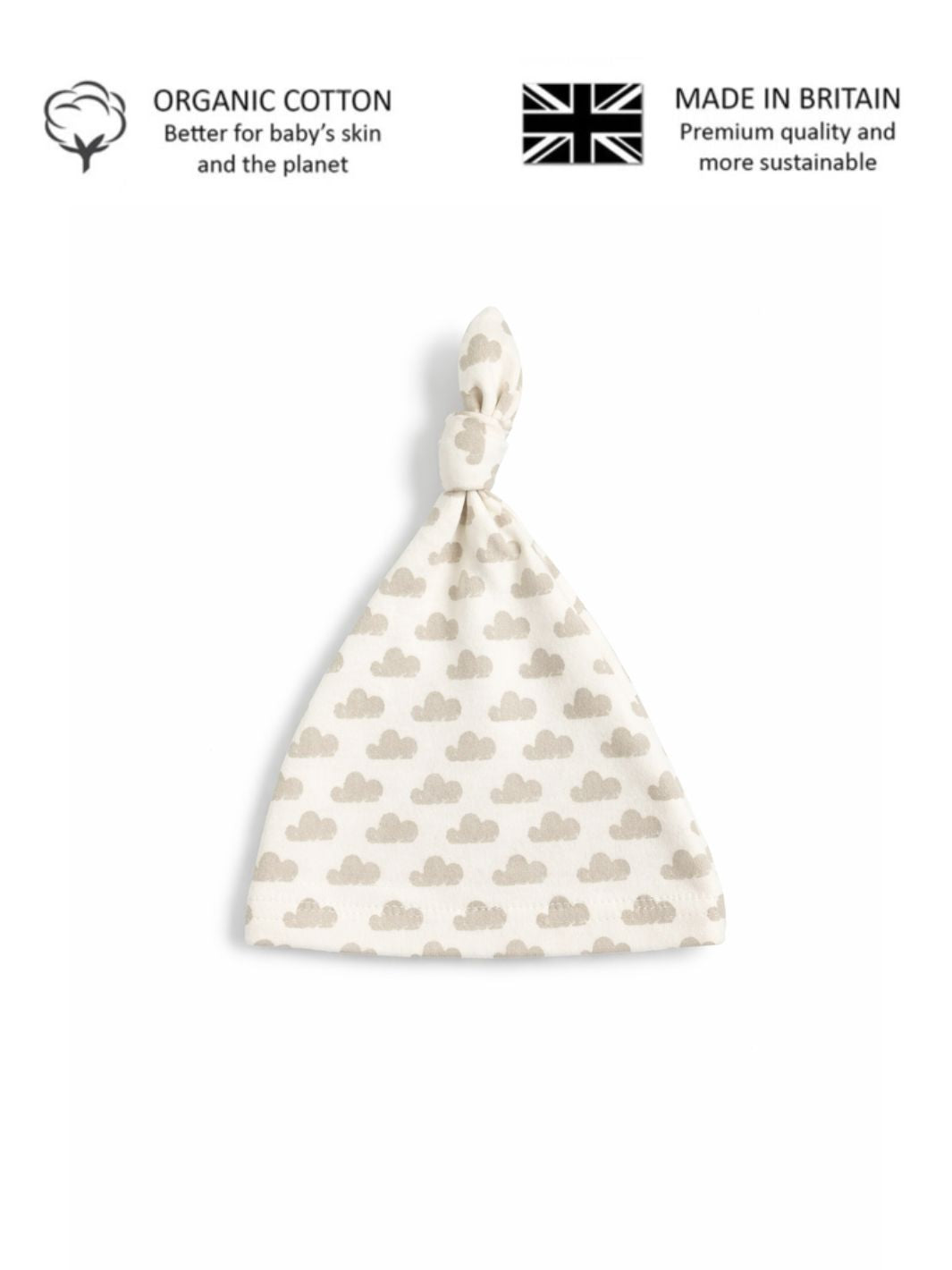 Preemie organic cotton hat Silver Clouds knotted benefits