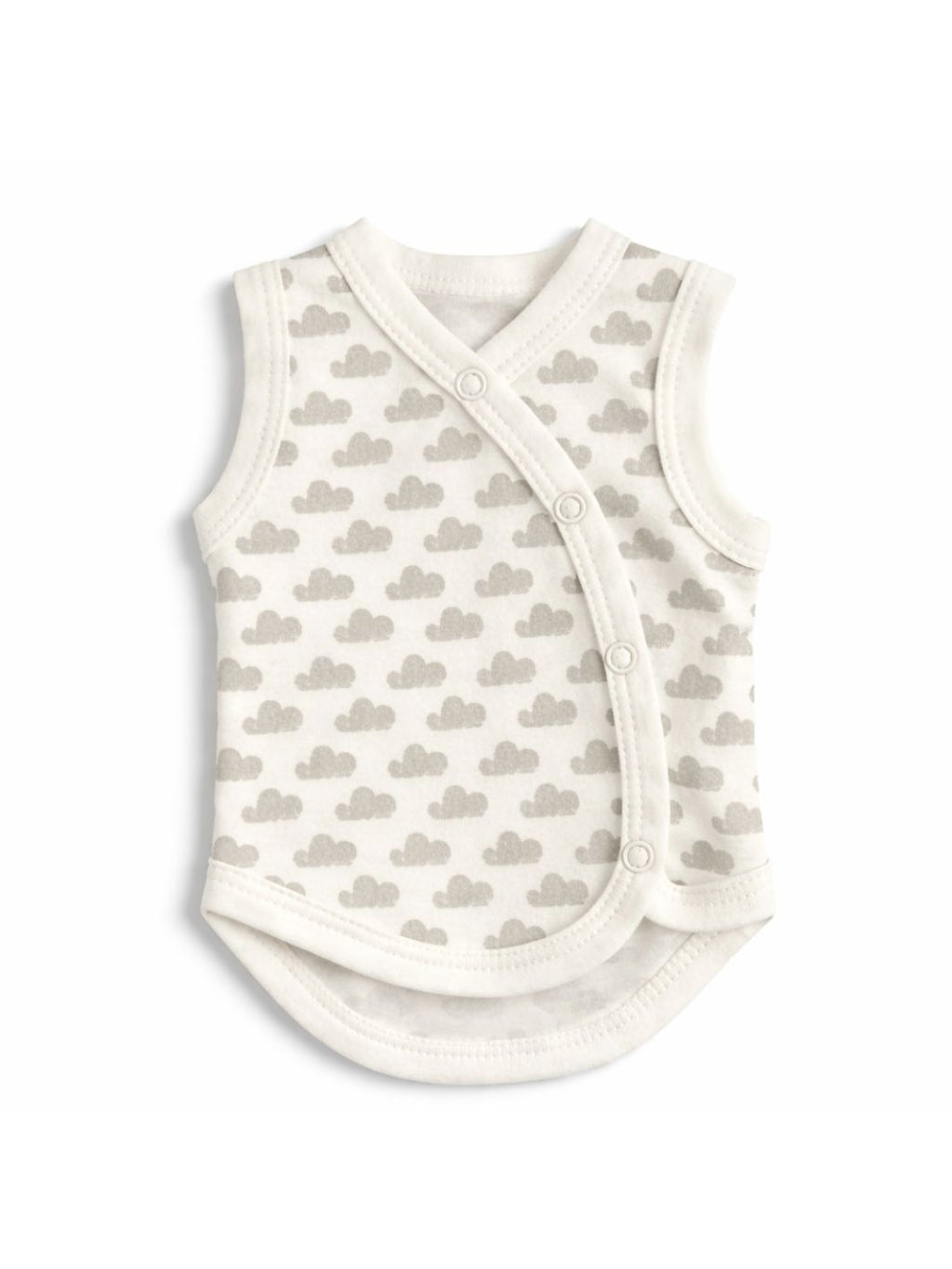 Preemie organic cotton incubator vest Silver Clouds flat lay front view