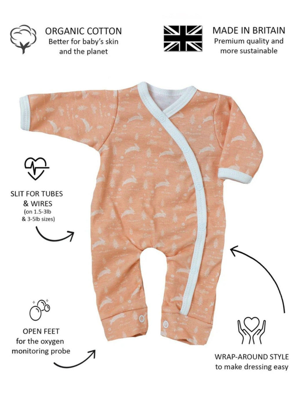 Preemie organic cotton sleepsuit Leaping Bunnies features and benefits for premature babies
