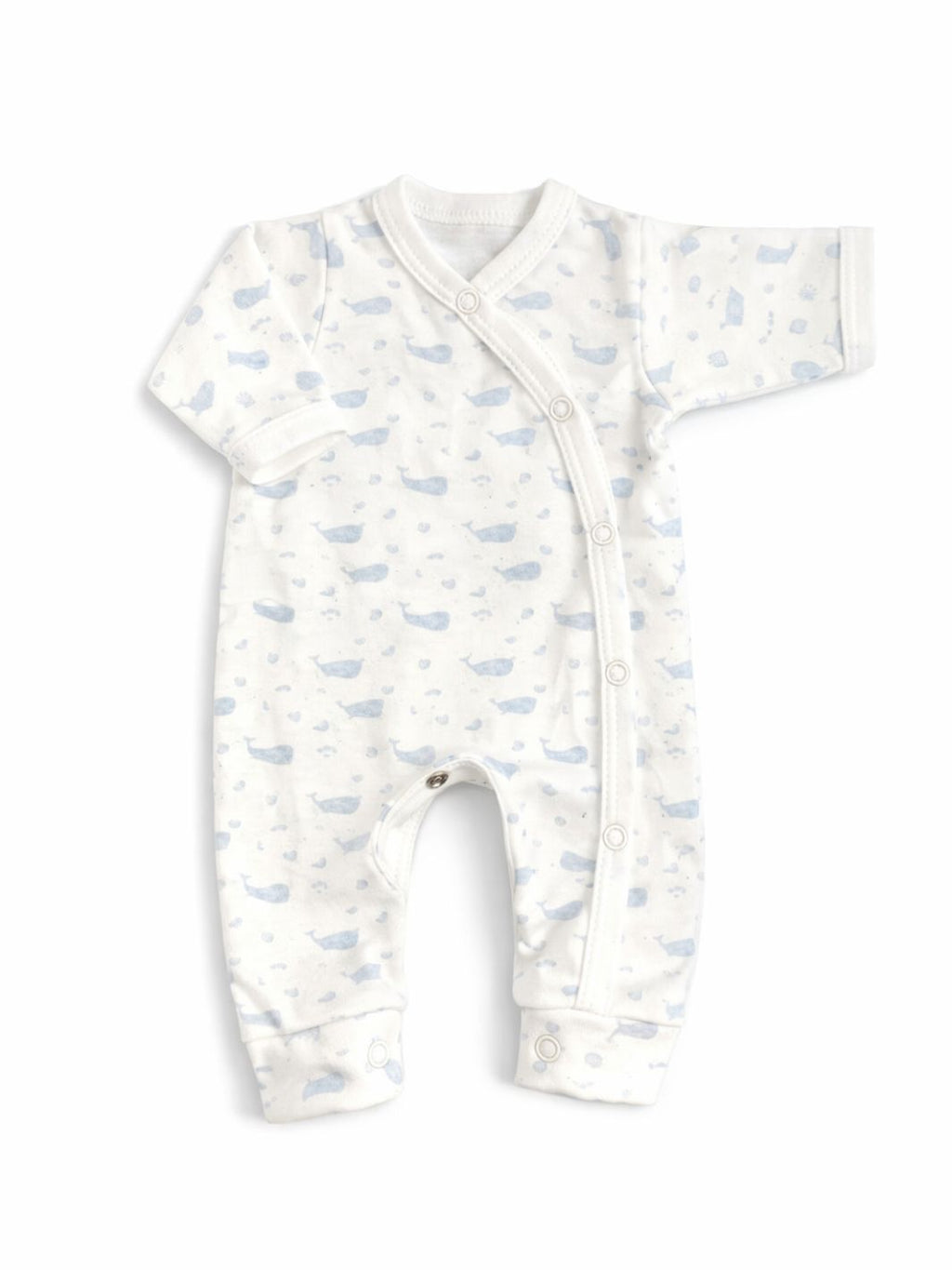 Preemie organic cotton sleepsuit Ocean Blue front view for premature babies