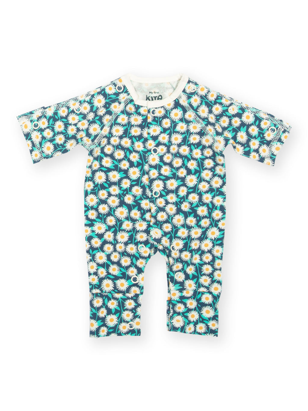 Preemie organic cotton sleepsuit Daisy Fields front flat view