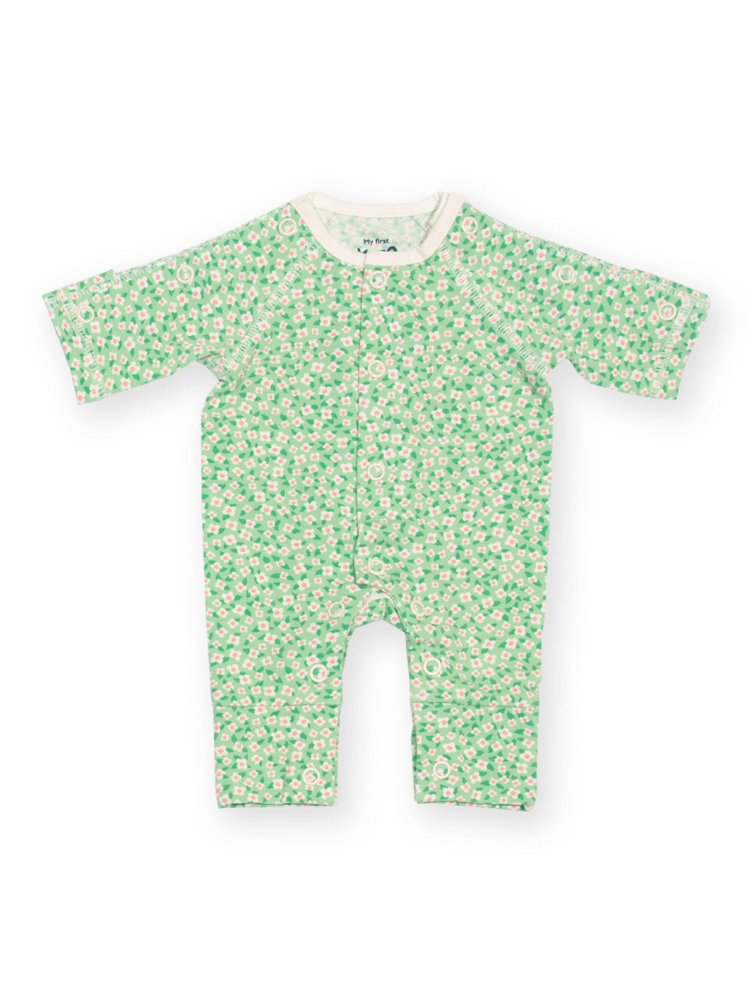 Preemie organic cotton sleepsuit Dinky Ditsy front flat view
