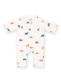 Preemie organic cotton sleepsuit Old MacDonald front flat view