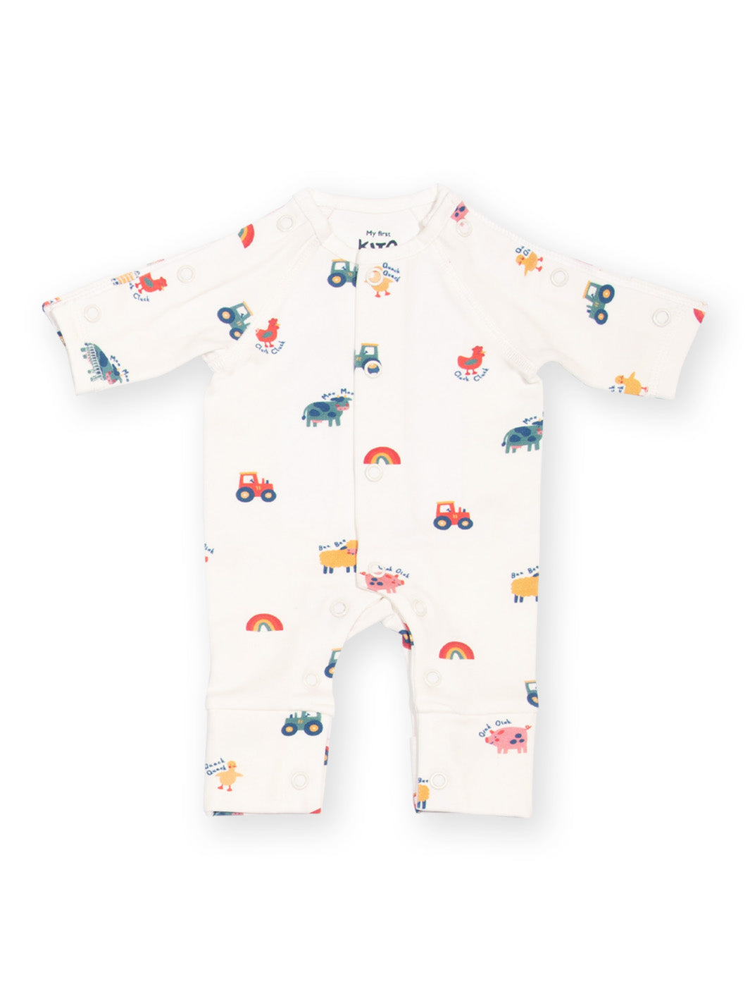 Preemie organic cotton sleepsuit Old MacDonald front flat view