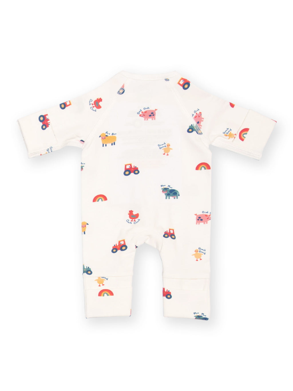 Preemie organic cotton sleepsuit Old MacDonald rear flat view