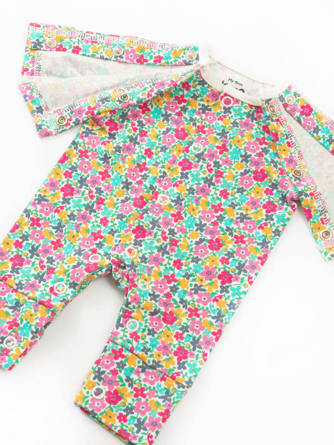 Preemie organic cotton sleepsuit Petal Potion open front view