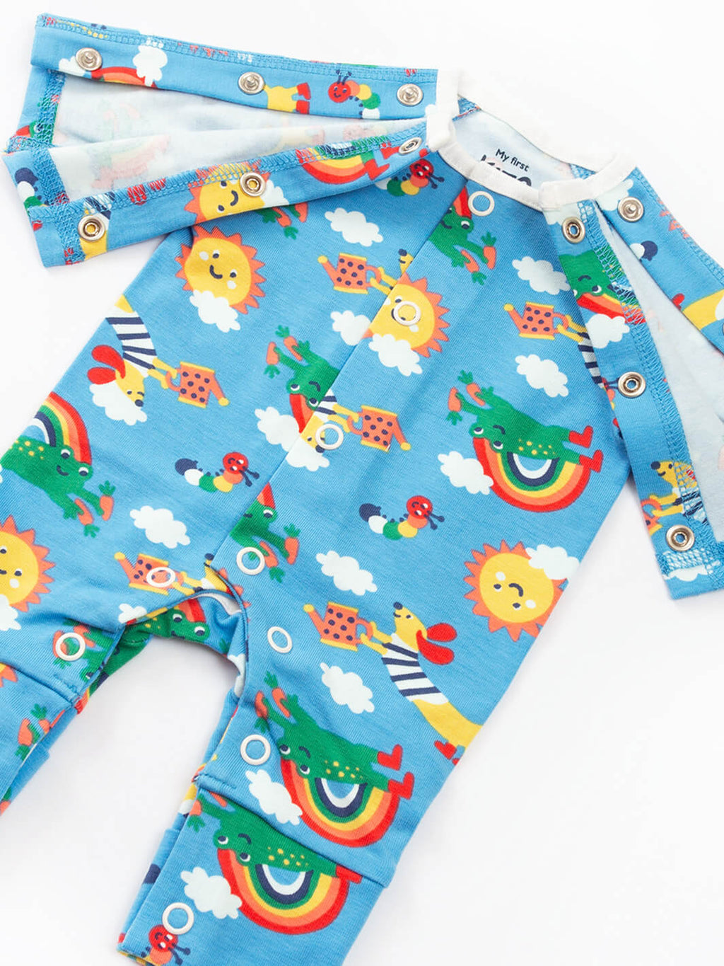Preemie organic cotton sleepsuit Planet Pals open front view