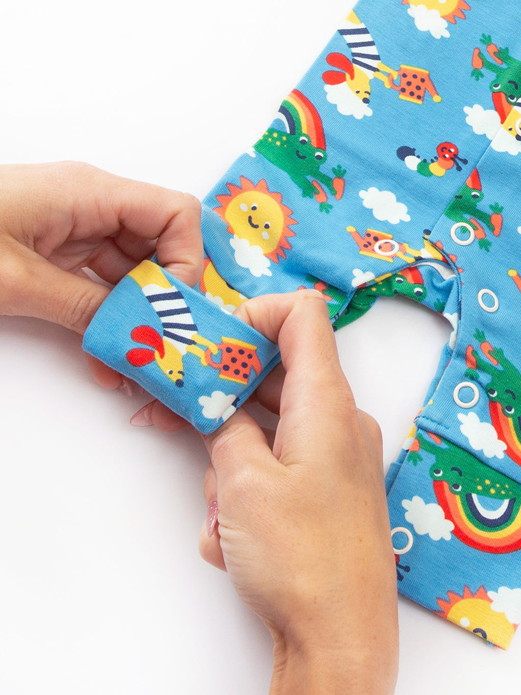 Close-up ankle cuff detail on preemie organic cotton sleepsuit Planet Pals