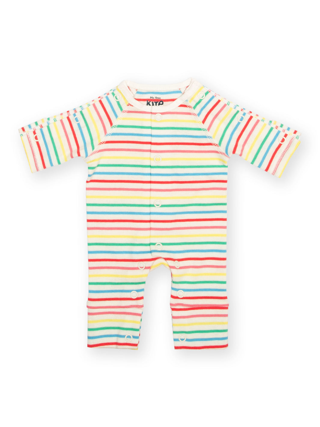 Preemie organic cotton sleepsuit Rainbow Stripe front flat view