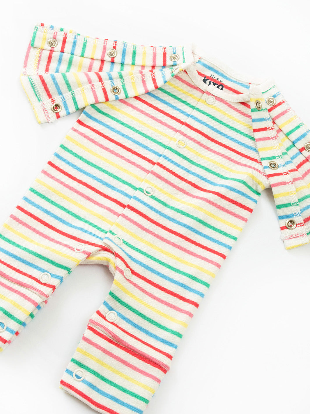 Preemie organic cotton sleepsuit Rainbow Stripe open front view