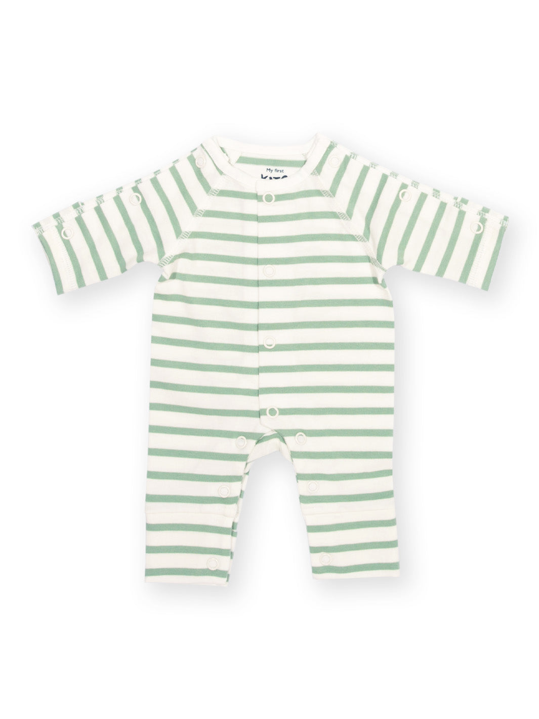 Preemie organic cotton sleepsuit Sage Stripe front flat view