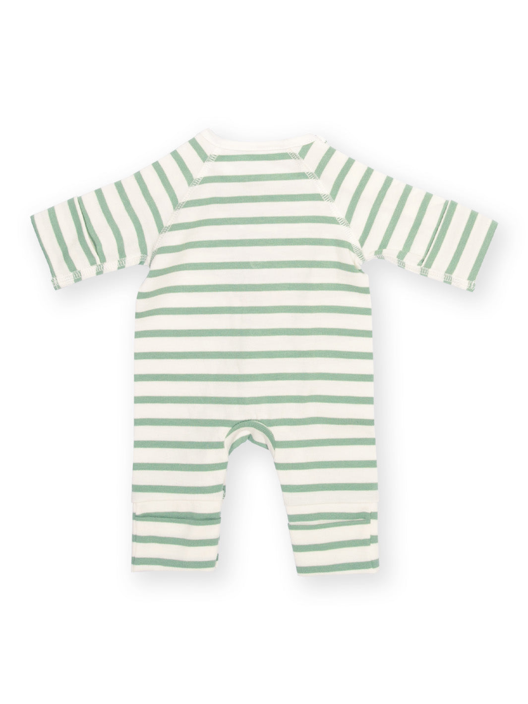 Preemie organic cotton sleepsuit Sage Stripe rear flat view