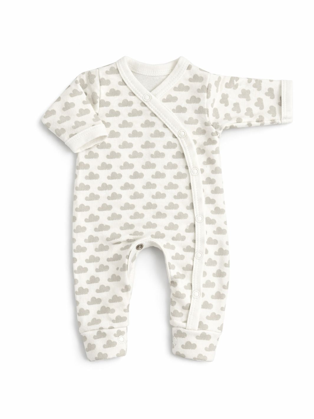 Preemie organic cotton sleepsuit Silver Clouds front view for premature babies