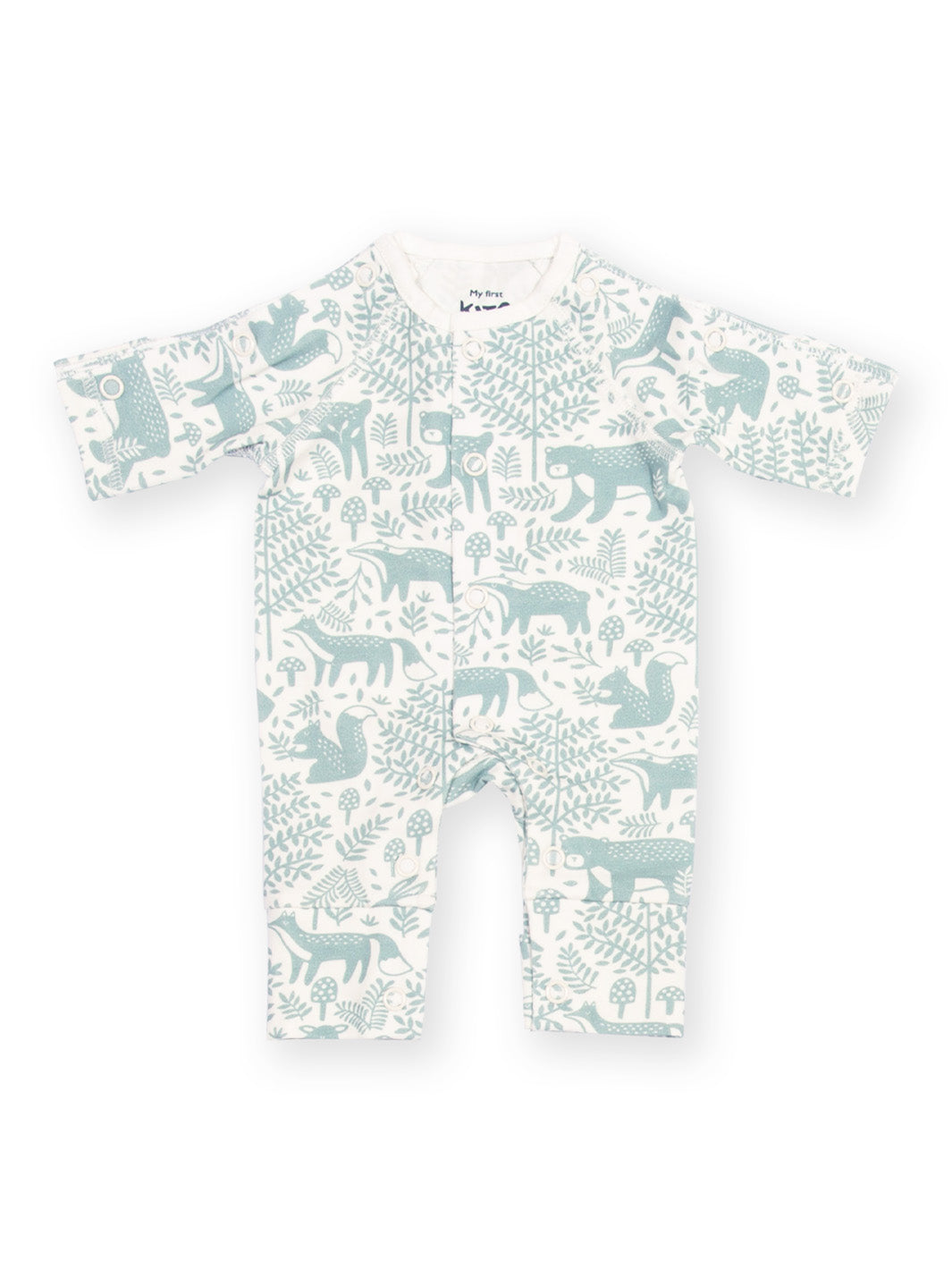 Preemie organic cotton sleepsuit Woodland Walk front flat view