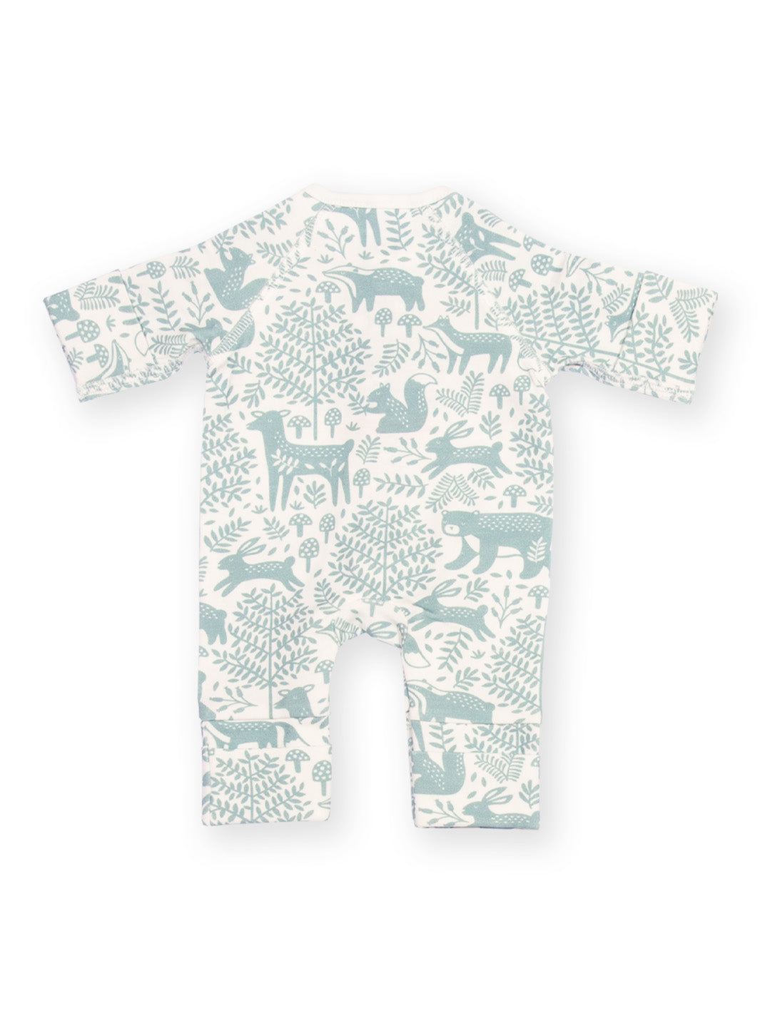 Preemie organic cotton sleepsuit Woodland Walk rear flat view