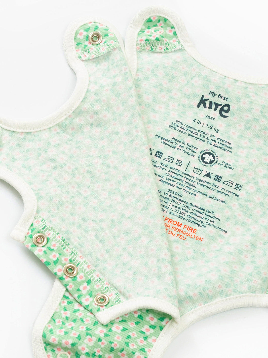 Preemie organic cotton vest Dinky Ditsy open front view