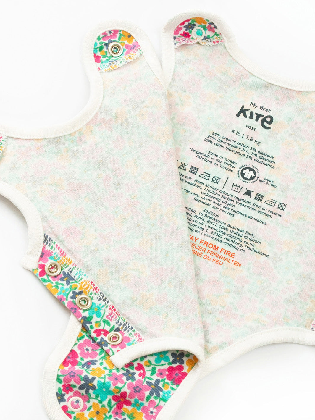 Preemie organic cotton vest Petal Potion open front view