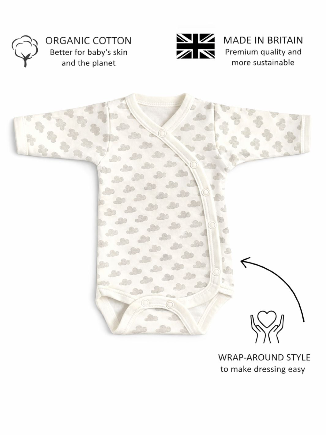 Preemie organic cotton vest Silver Clouds long sleeve features and benefits