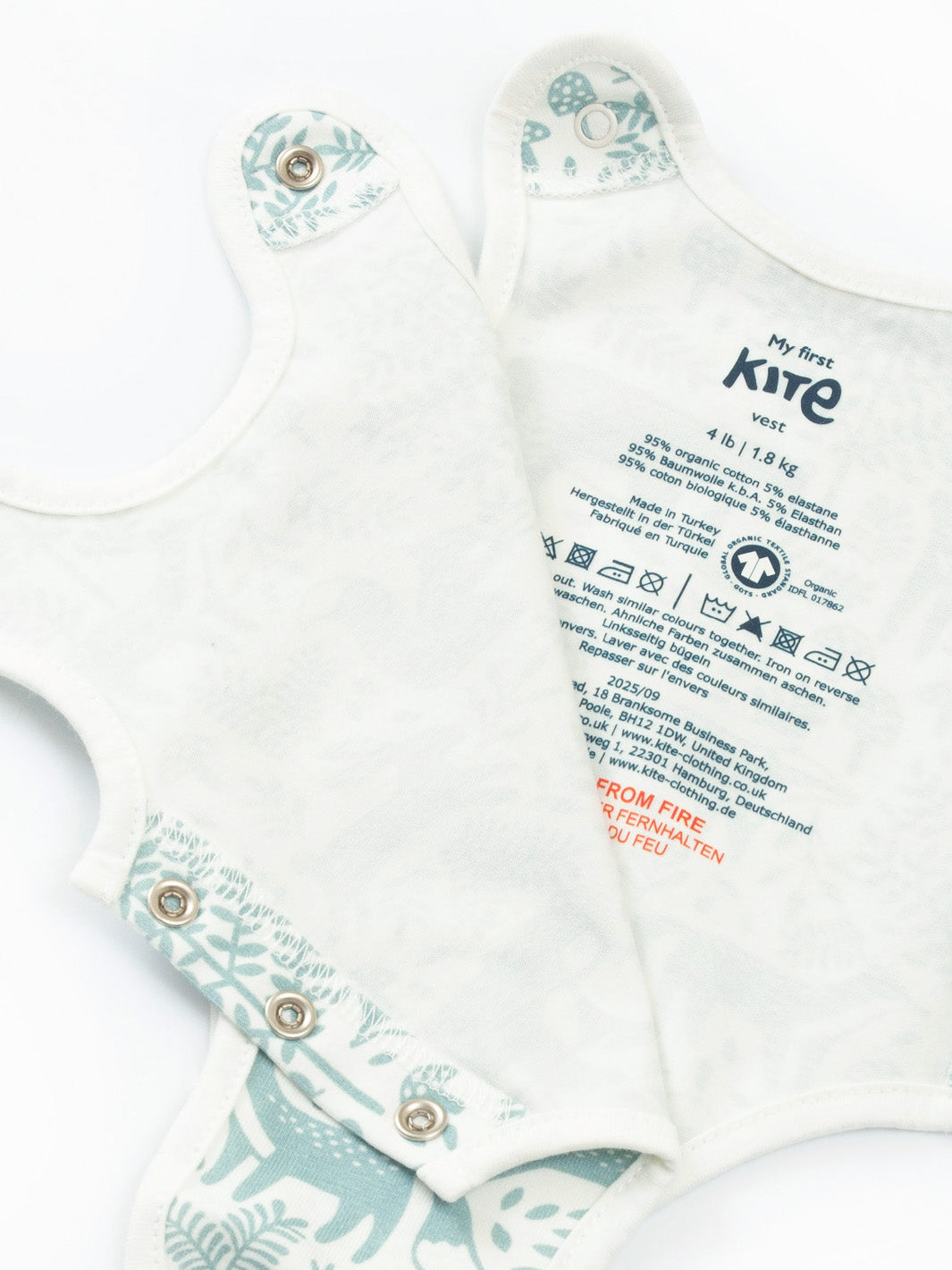 Preemie organic cotton vest Woodland Walk open front view